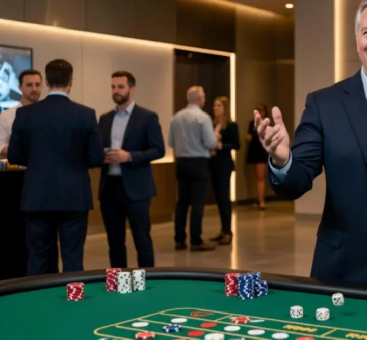 Zadowoleni uczestnicy wieczoru kasynowego dzielący się opinią o evencie