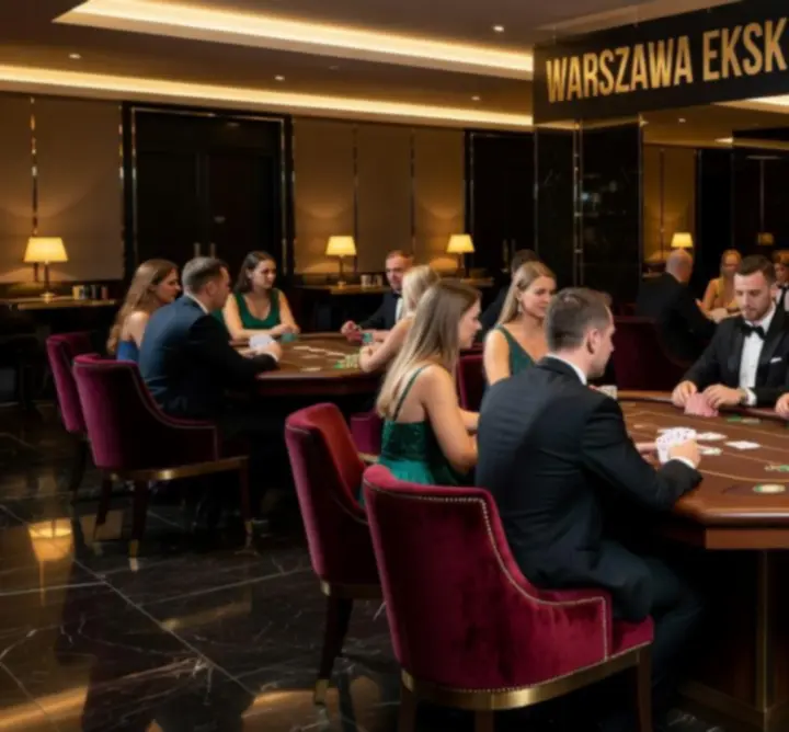 Elegancki Poker Lounge z profesjonalnym stołem pokerowym i nastrojowym oświetleniem